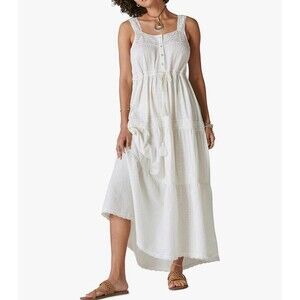 Lucky Brand Lace Tiered Knit Maxi Dress Women's Small Boho Cottagecore Prairie